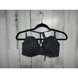 Victorias Secret Black Polka Dot Triangle Padded 36D Plunge Bikini Top Swim